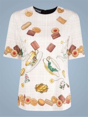NWT! BOUTIQUE MOSCHINO “Tea Time” T-Shirt Blouse Size IT44/US10